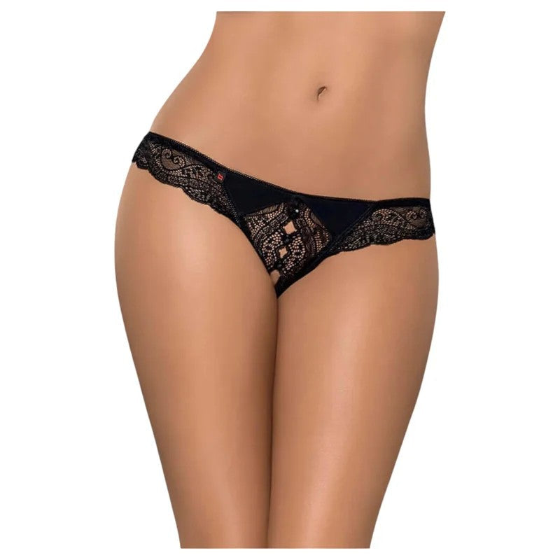ObsessiveMiamor–Steinverzierte,offeneDamen-Spitzenstring(schwarz)