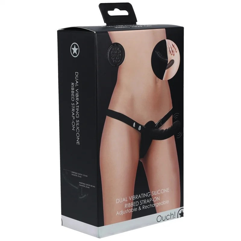Ouch!–DualVibratingSiliconeRibbedStrap-On
