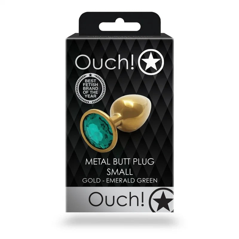 Ouch!–MetalButtPlug–Gold–EmeraldGreen