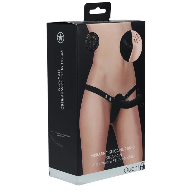 Ouch!–VibratingSiliconeRibbedStrap-On