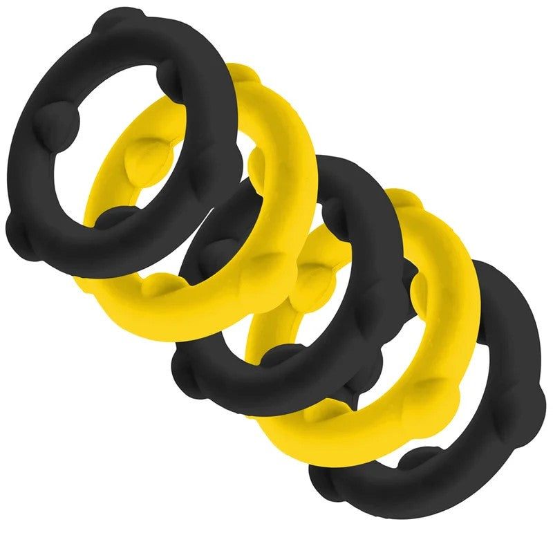 OxballsGEARHEADS5-PackSPINNERRingsYellow/BlackPenisringe