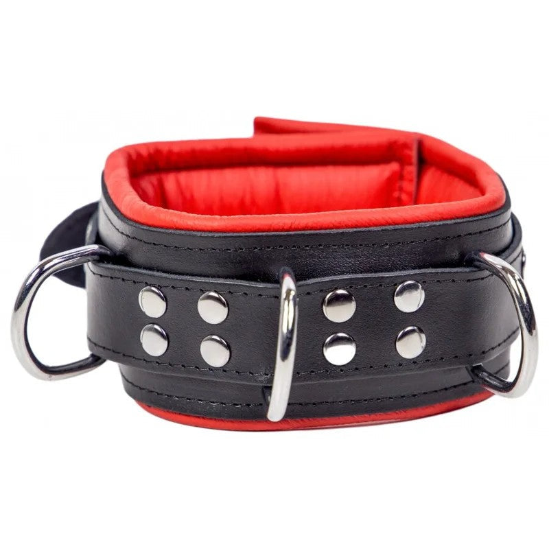 PaddedLeatherCollarWith3D-RingsRed