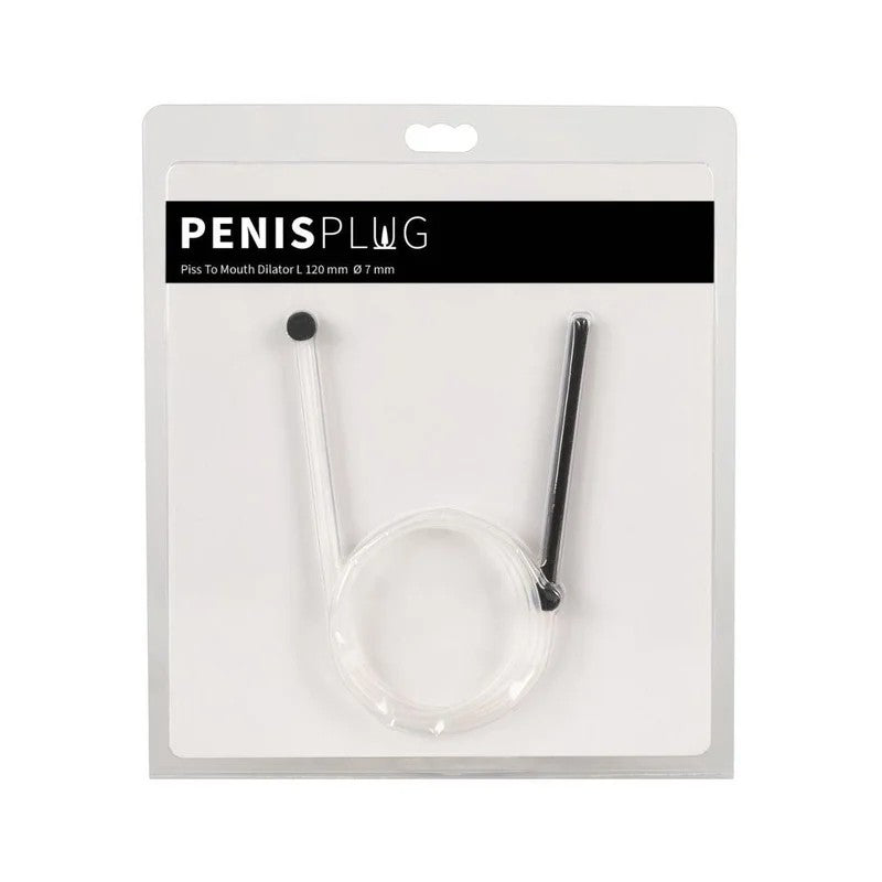 Penisplug„PissToMouthDilator“ausSilikon–mitarretiertemSchlauch&Mundstück(schwarz)