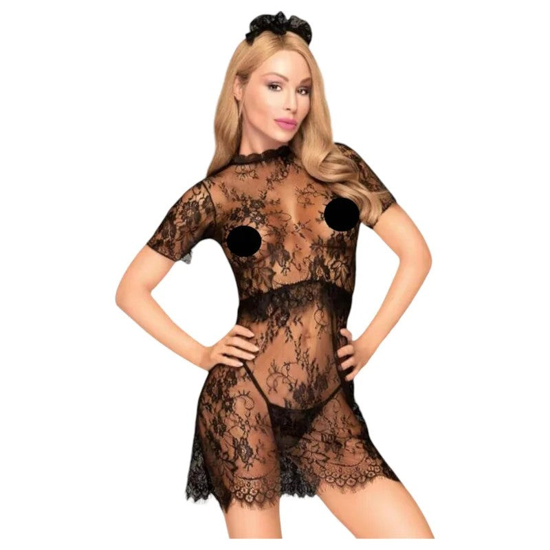 PenthousePoisonCookie–Spitzenkleid,String&Haarschmuck(schwarz)