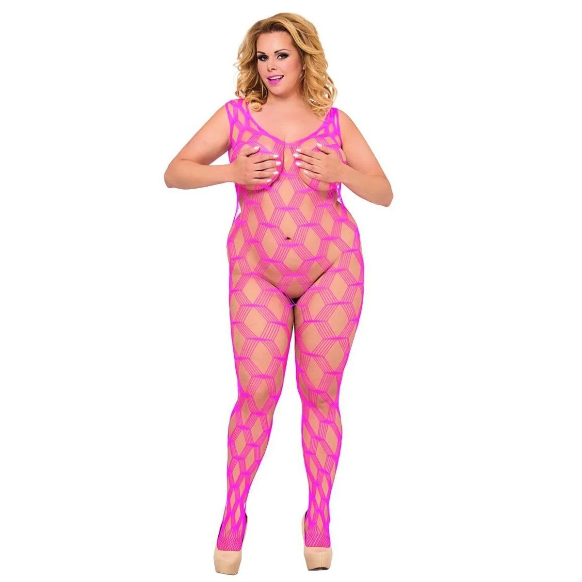 PINKESNETZ-CATSUITOUVERT6254,BODYSTOCKINGVONSOFTLINEPLUSSIZE