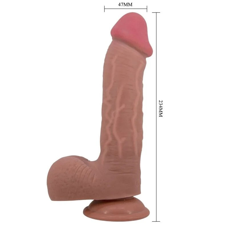 PRETTYLOVE–REALISTISCHERDILDODERSLIDINGSKIN-SERIEMITSLIDINGSKIN-SAUGNAPFBRAUN23,4CM