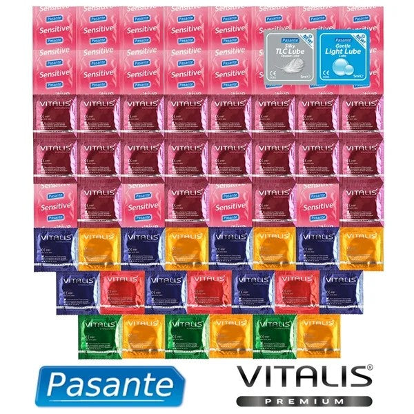 PromoPackageExtraThinCondoms–61PasanteCondomsandVitalisPremium+LubricatingGelsAsaGift