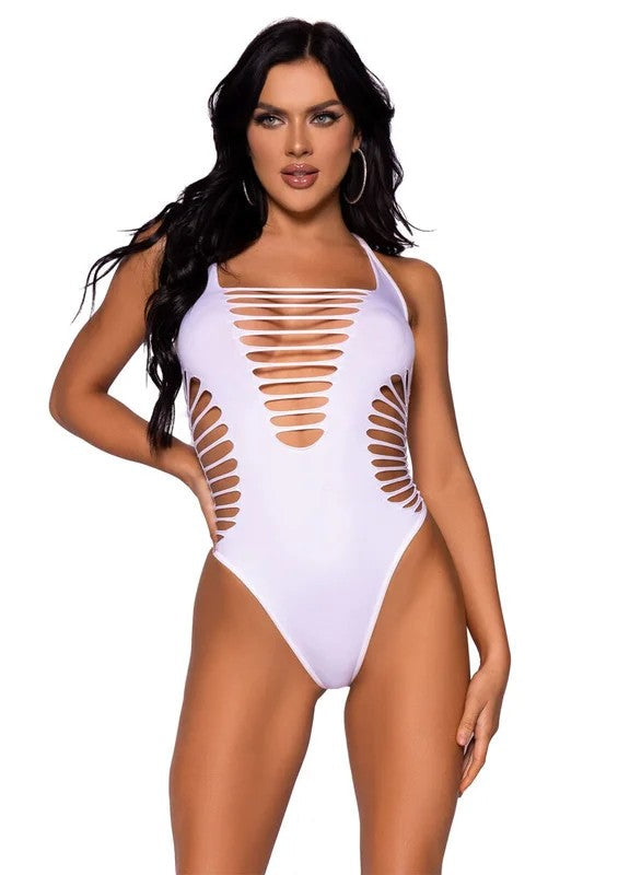 RacerBackThongBodysuitWhiteOS