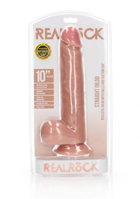 RealRock–10″/25,5cmRealisticStraightDildowithBallsandSuctionCup