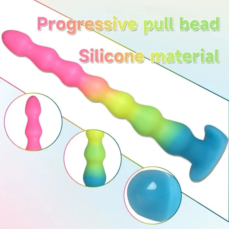 RegenbogenSilikonAnalBeadsButtPlug–14ZollallmählichdünnerDildoVaginaleFrauenMasturbation