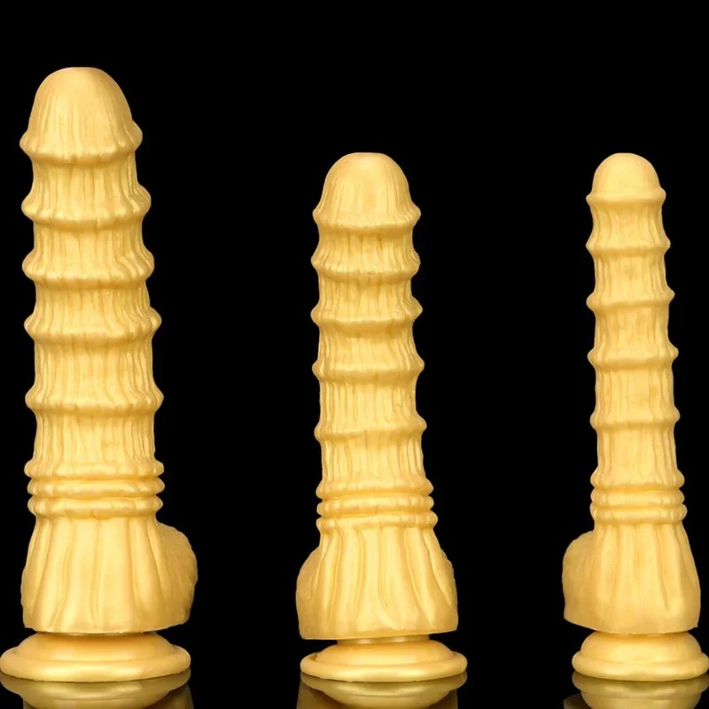 RiesigerFantasy-Analdildo-Buttplug–goldenergeknoteterSilikondildomitSaugnapf,Sexspielzeug
