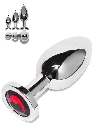 RosebudEdelstahlButtplugmitrotemKristall–Small