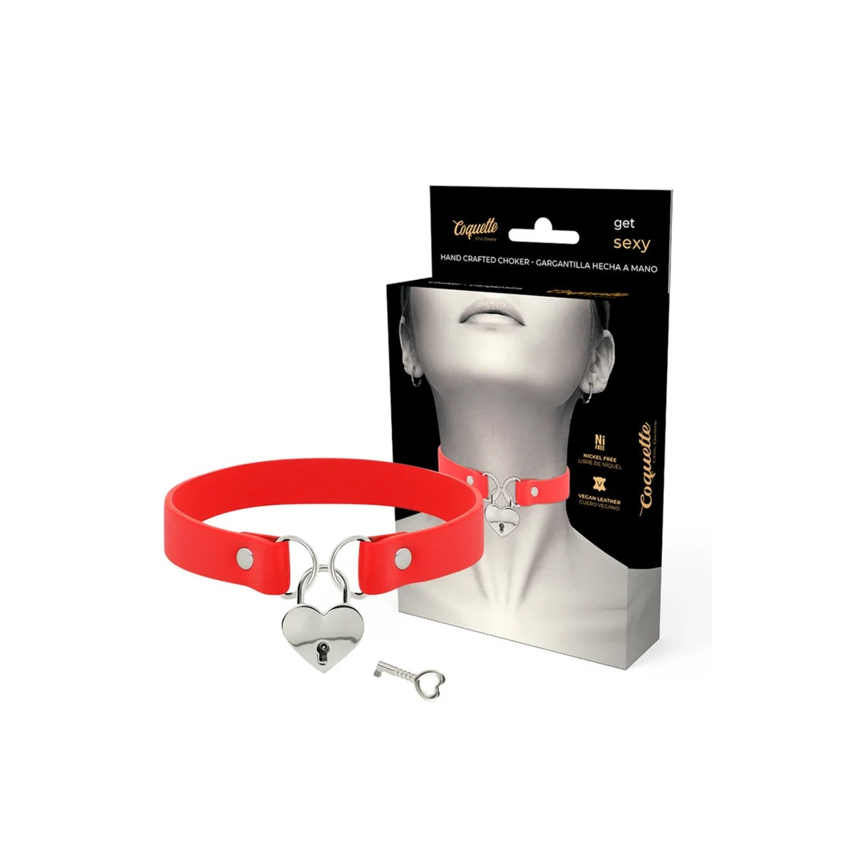 ROTEHALSKETTEAUSVEGANEMKUNSTLEDERMITHERZ-ACCESSOIREMITSCHLÜSSELVONCOQUETTEACCESSORIES