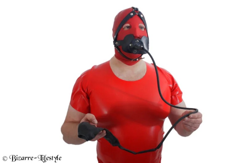 Rubberheadharnesswithgagandtesticlecondom