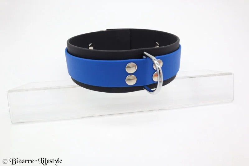 SchmalesHalsbandvonWILDBONDAGEmitGewebeeinlageD-RingundabschließbarMschwarz-blauabschließbarohneSchlösser