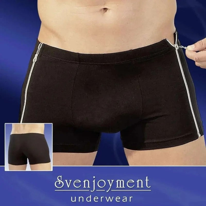 SchwarzeBoxershortsmitseitlichenReißverschlüssen–L