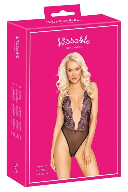 SchwarzerBodymitBlumenstickereiS/M–L/XL