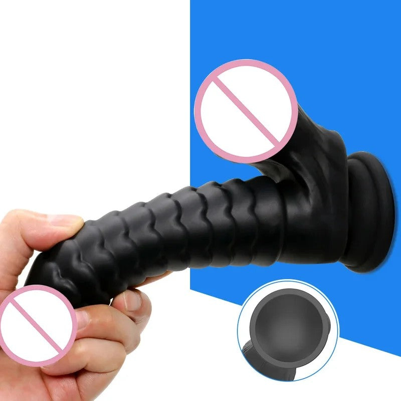 SchwarzerSilikondildo–BigRipplesMonsterdildosAnalplugSexspielzeug–Domlust