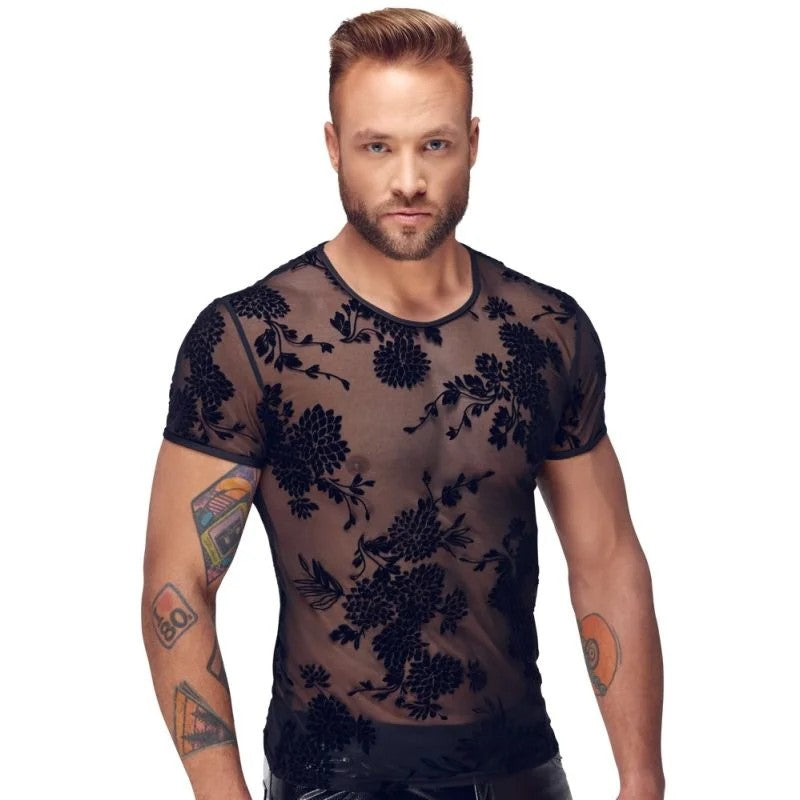 ShirtausfeinemPowernetmitParadies-Samtflockprint