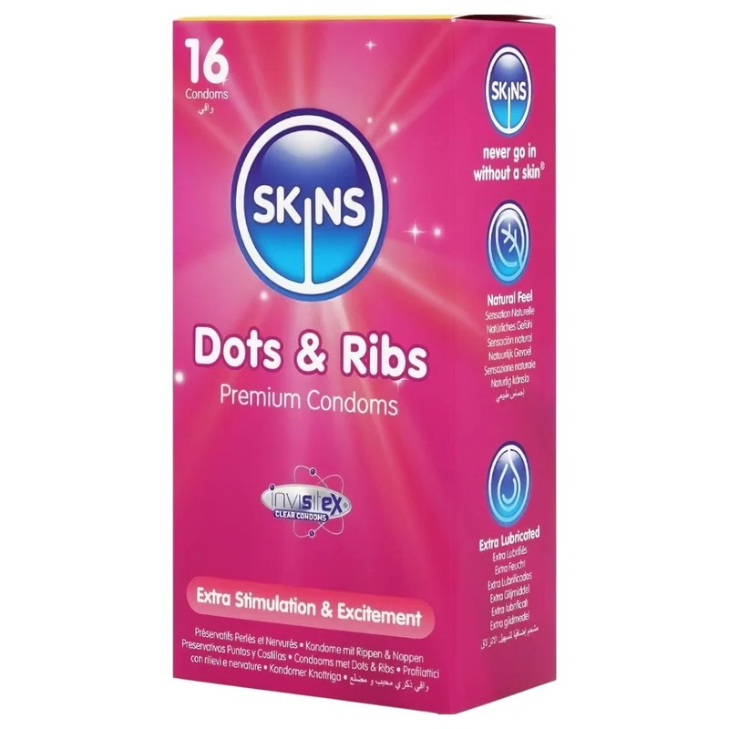 Skins–gerippteundgenoppteKondome(16Stk.)