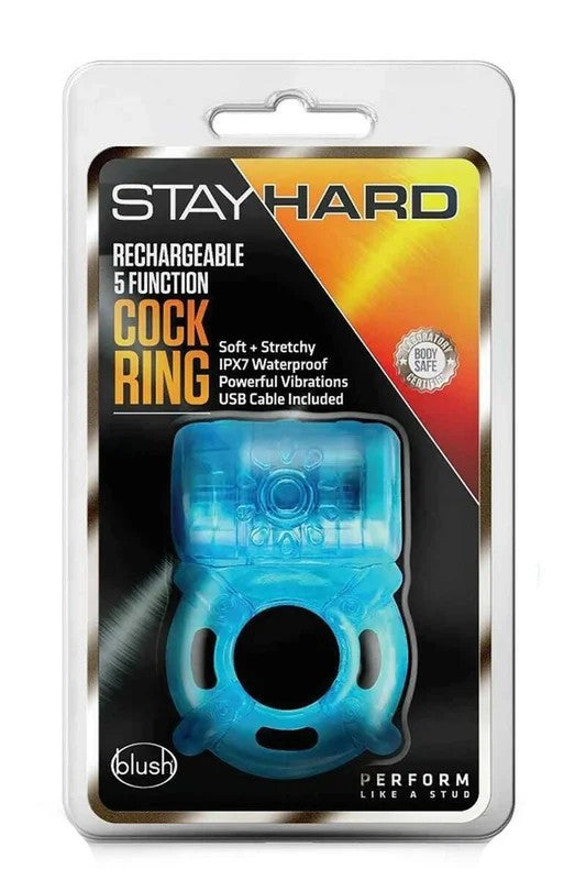 StayHard5FunctionCockRingBlue
