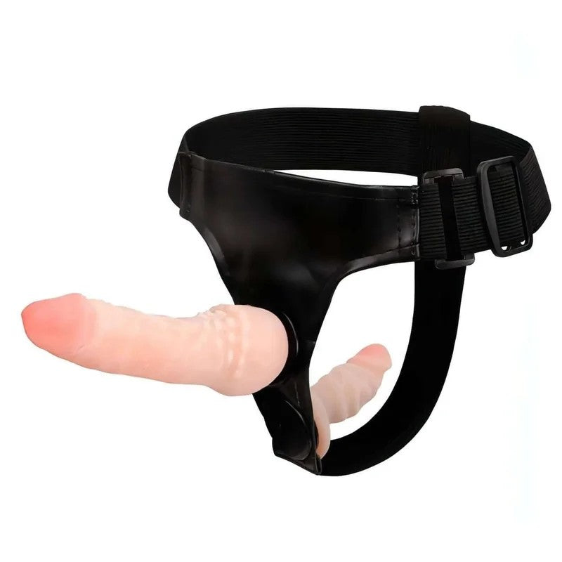 Strap-OnmitaustauschbarenundreversibleninternenundexternenDoppeldildos–TPR,FleshPink