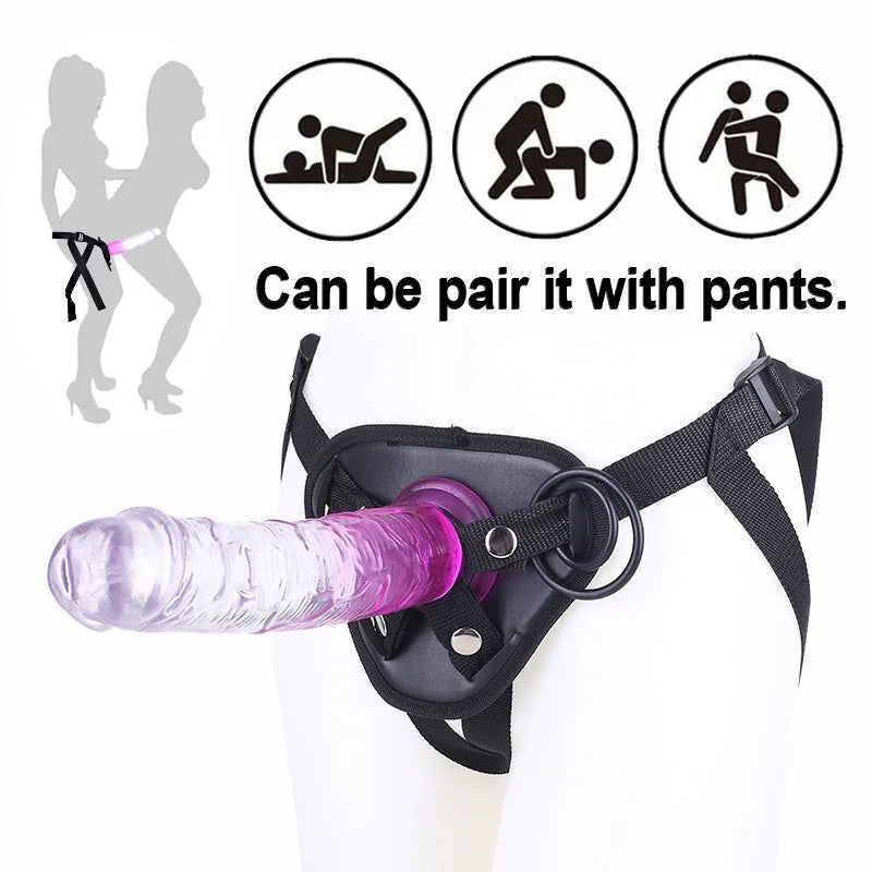 StraponJellyDildoButtPlug–StraplessHarnessReasLesbischesPaarSexVergnügen