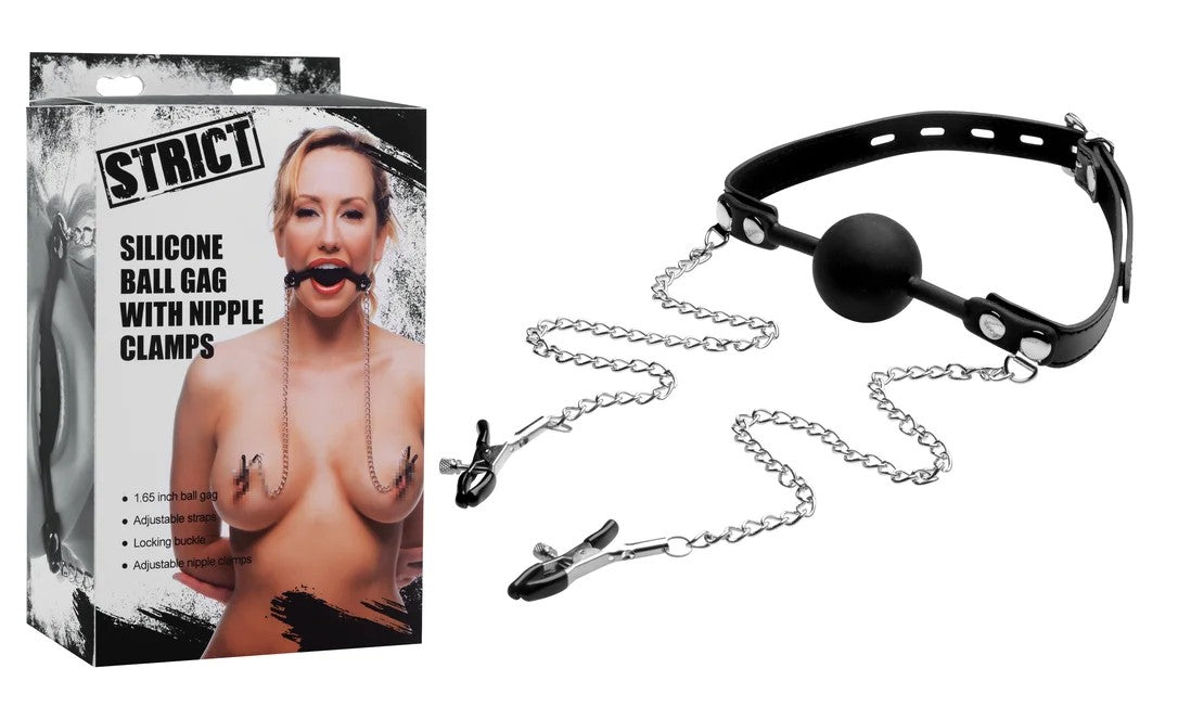 STRICTSiliconeBallGagwithNippleClamps