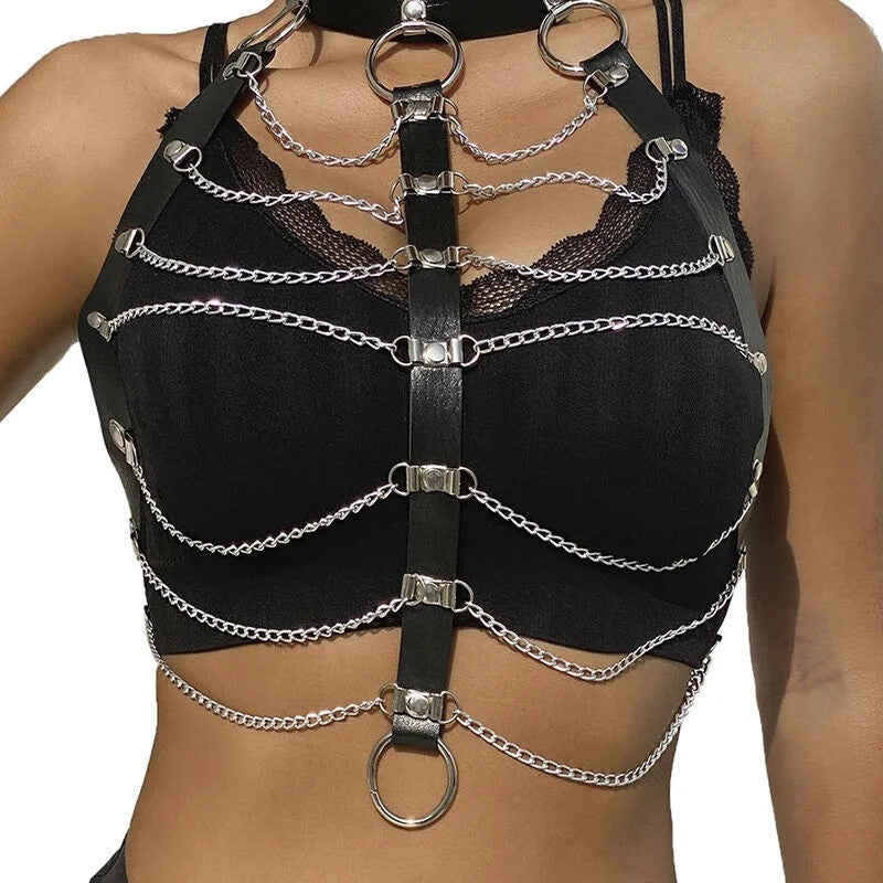 SubblimeFetishChestHarnessLeatherChainsBlack