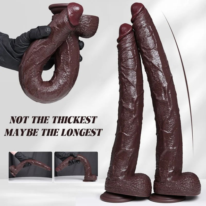 SuperlangerFantasy-DildoinSchwarzmitSaugnapf–Realistisches,weichesSilikon&HilfsmittelfürtiefesEinführen
