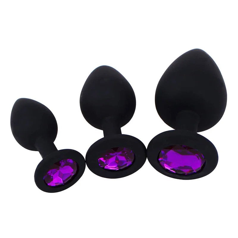 SuperLoveJewelSiliconeButtPlugsTrainingKitBlack-Purple