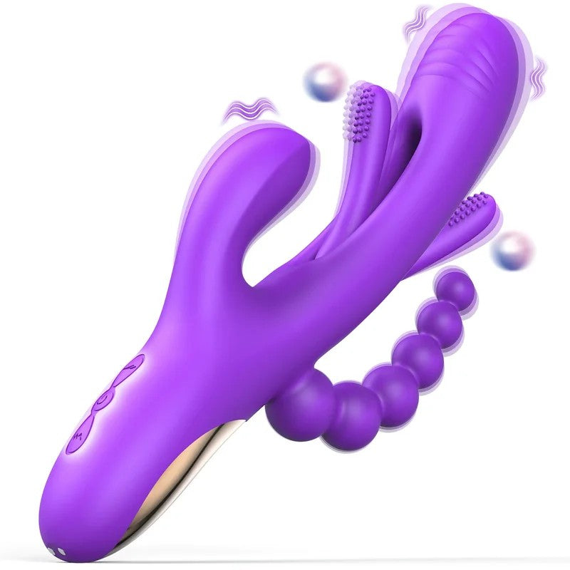SuperLoveNeptune4in1RabbitFlappingVibratorwithAnalBeadsPurple
