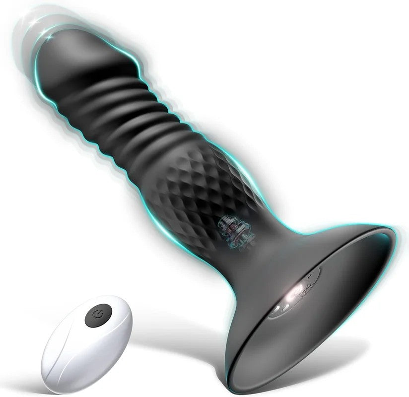 SuperLovePowerfulThrustingAnalVibratorwithSuctionCup&RemoteBlack