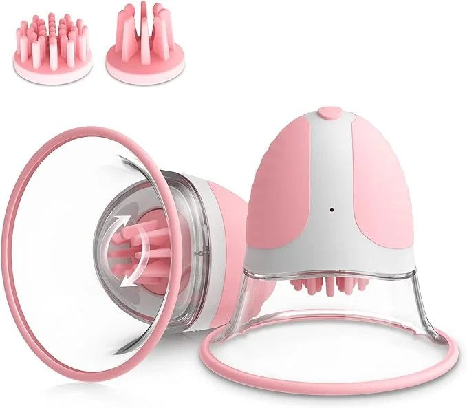SuperLoveRotatingSiliconeNippleSuckerswith4AttachmentsPink