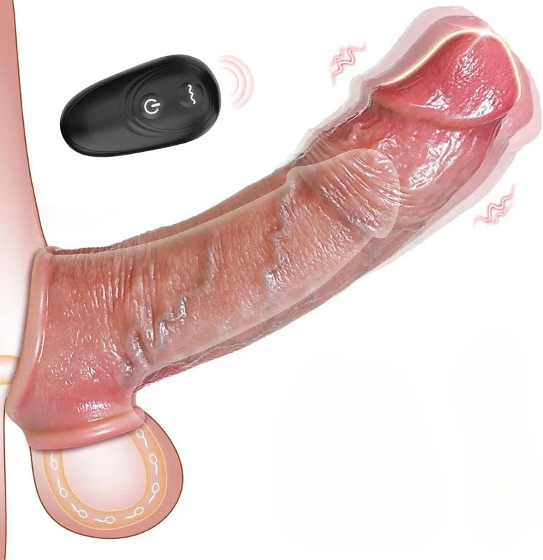 SuperLoveSuperRealisticVibratingPenisLiquidSiliconeExtenderwithRemote