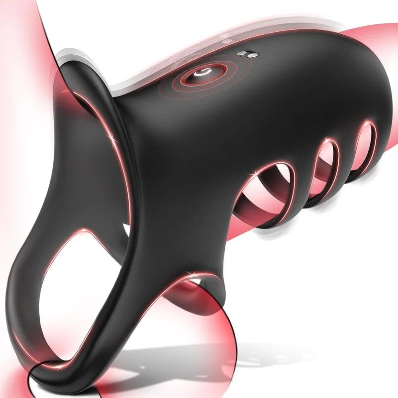 SuperLoveVibratingAdjustablePenisSleevewithAppBlack