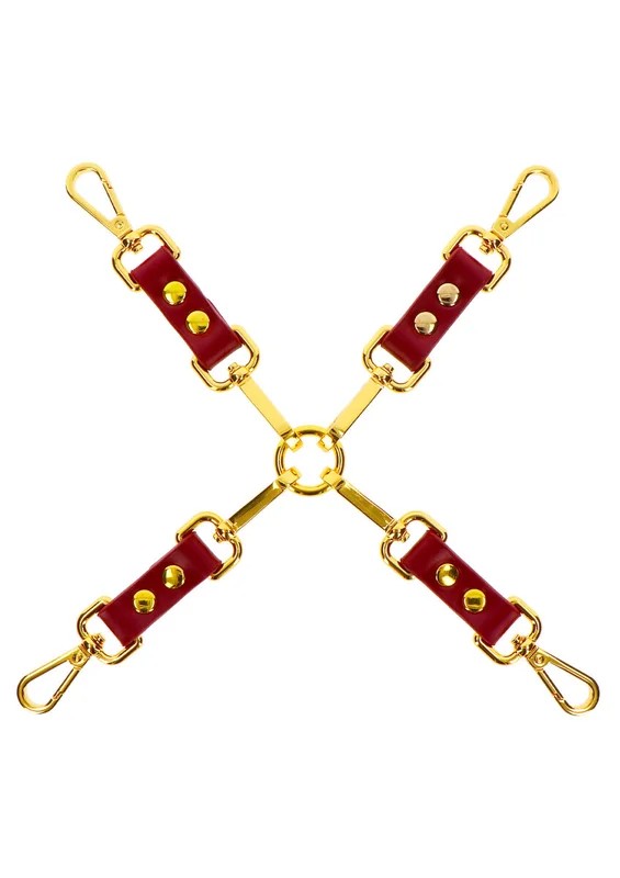 TaboomHogtieBondageGeschirrrot,gold