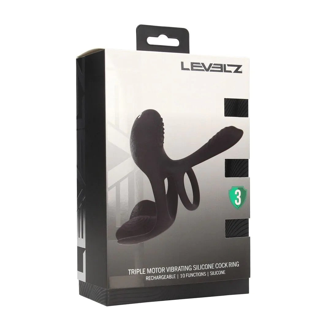 TripleMotorVibratingSiliconeCockring–Black