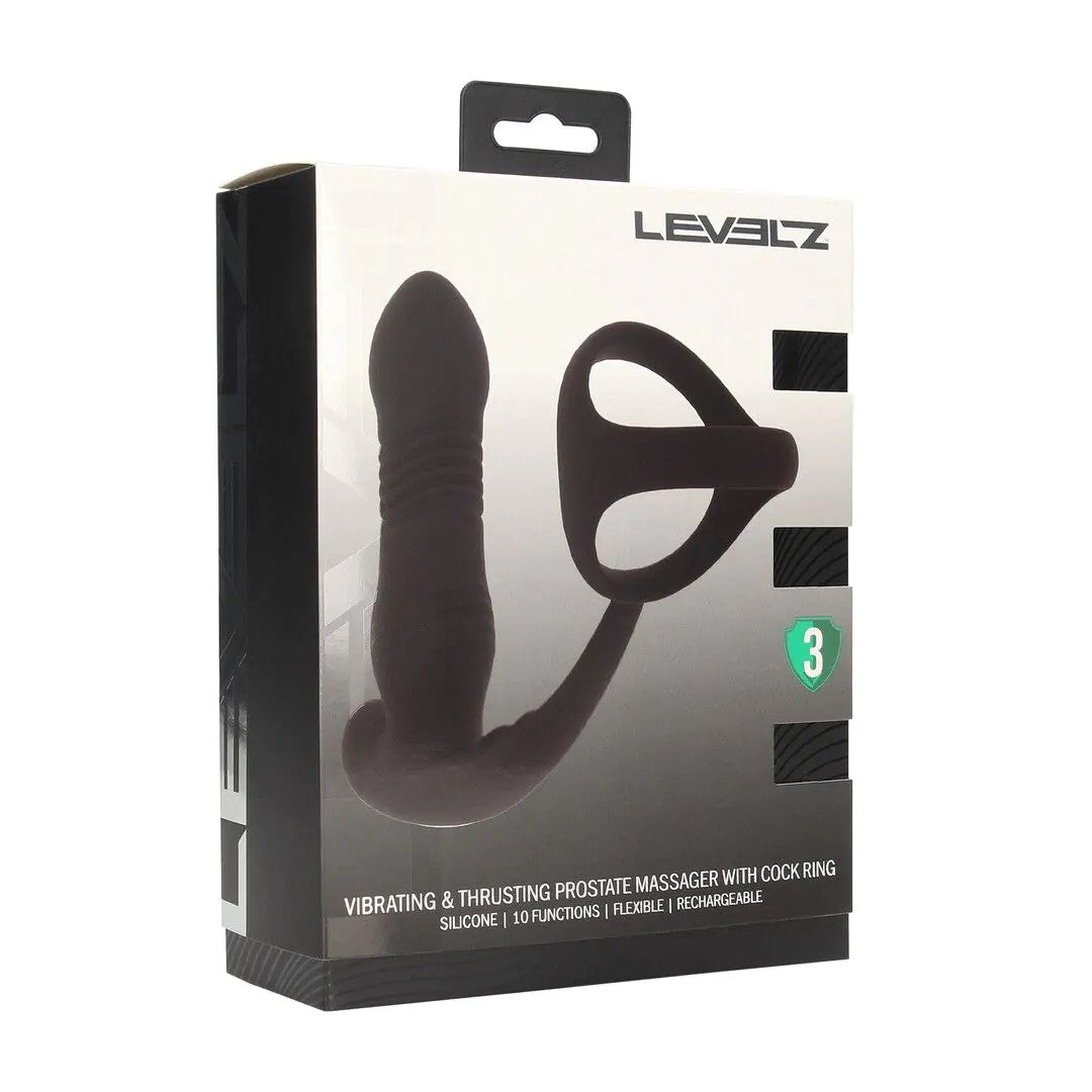VibratingandThrustingSiliconeProstateMassagerwithTriOCockring–Black