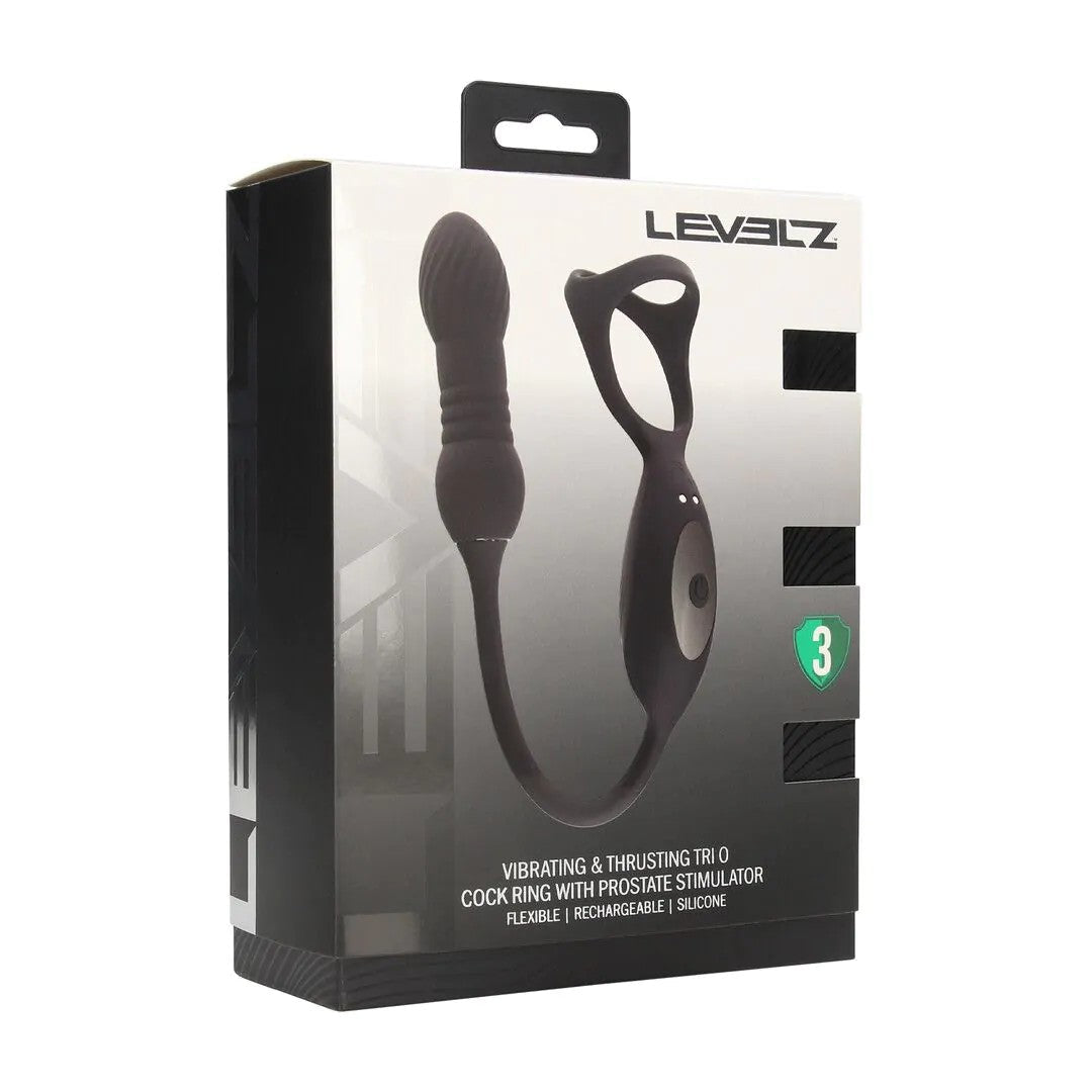 VibratingandThrustingSiliconeTriOCockringwithProstateStimulator–Black