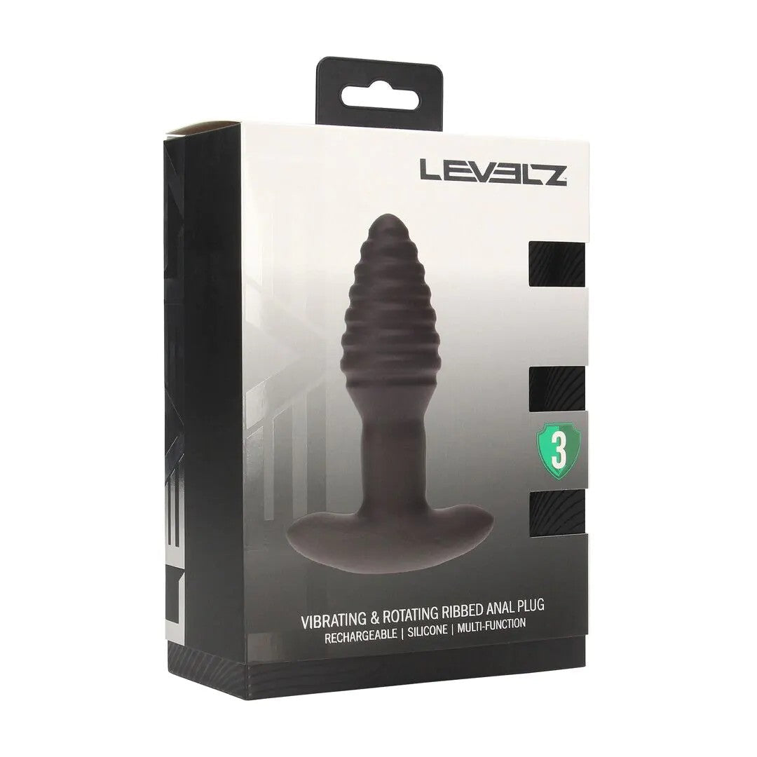 VibratingRotatingRibbedSiliconeAnalPlug–Black
