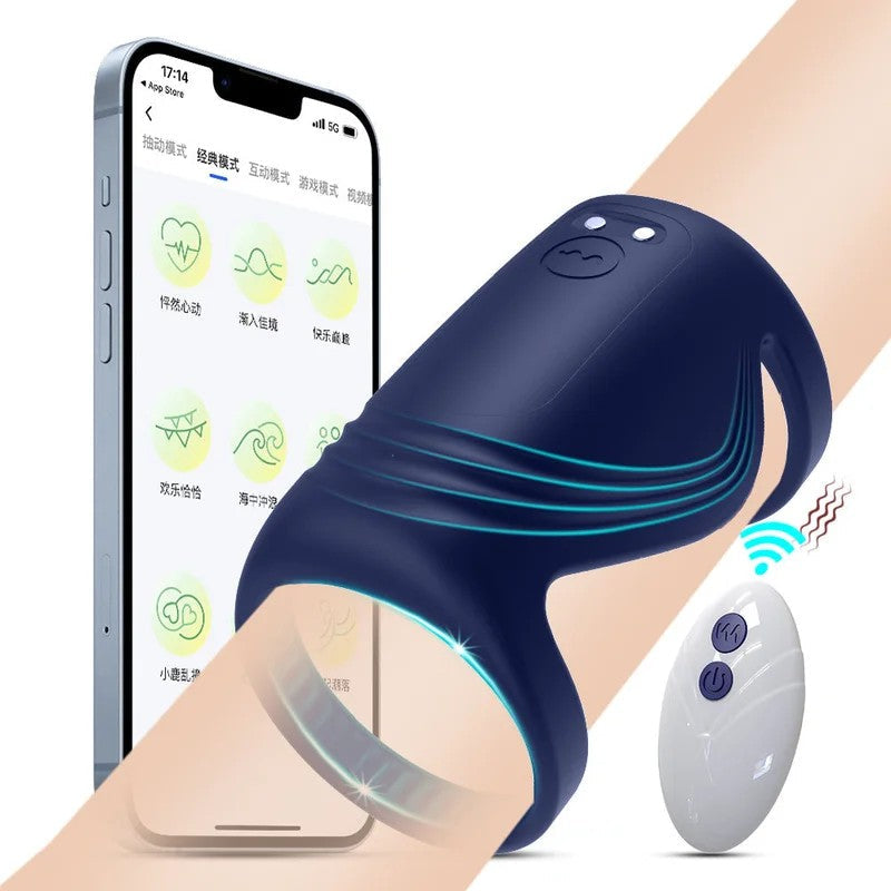 VibrierenderPenisringmitAPP-Steuerung–entfernterestragbaresDual-Penisring-SexspielzeugfürMänner